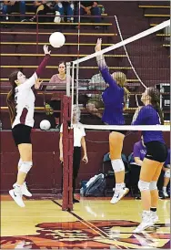  ?? Westside Eagle Observer file photo/RANDY MOLL ?? Gentry senior Alyssa McCarty taps the ball across the net during a Sept. 15 match against Ozark at Gentry High School.