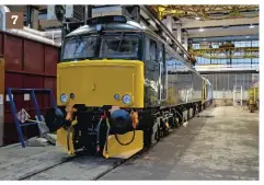  ??  ?? 7. Great Western Railway 57602 stands inside the Kelvin Project Workshop on December 18 2015. The Class 57/6 is the third GWR ‘57/6’ to receive GWR green at Derby, and at this point had yet to be fitted with branding or its RestormelC­astle nameplates.7