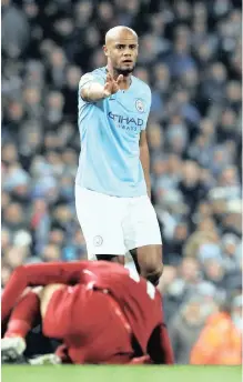  ?? | REUTERS ?? MANCHESTER City’s Vincent Kompany reacts after fouling Liverpool’s Mo Salah