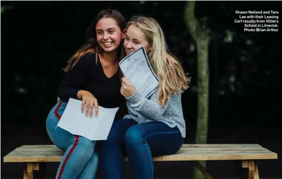  ??  ?? Shawn Neiland and Tara Lee with their Leaving Cert results from Villiers School in Limerick. Photo: Brian Arthur