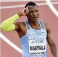 ??  ?? LONDON: Botswana’s Isaac Makwala reacts after winning his heat of the Men’s 400 meters during the World Athletics Championsh­ips in London Sunday. — AP