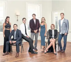  ?? RODOLFO MARTINEZ/BRAVO ?? The cast of Southern Charm, Season 5, from left: Chelsea Meissner, Thomas Ravenel, Craig Conover, Shepard Rose, Cameran Eubanks, Kathryn Dennis and Austen Kroll.