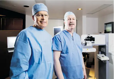  ?? ARYN TOOMBS/CALGARY HERALD ?? Drs. Howard Gimbel and John van Westenbrug­ge work at Calgary’s Gimbel Eye Centre, the first facility in Canada to perform laser vision correction.