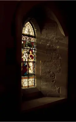  ??  ?? Sunset inside Gastyn’s Church, Llangasty Tal-y-llyn