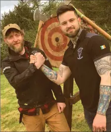  ??  ?? UK Axe Throwing Champion Heath Dawson (left) and bronze medallist Anthony Clavin, who are both members of Wicklow Axe Throwers.