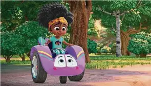  ?? Disney ?? Haney also voices the character Piper, a talking wheelchair, in the new Disney Junior animated series “Firebuds.”