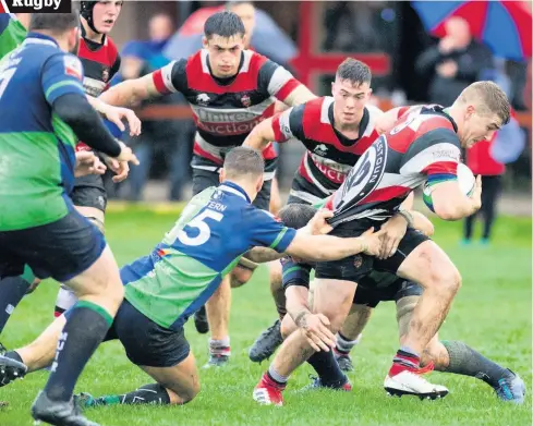  ??  ?? Off and running Grant Hughes burst through the Boroughmui­r defence (left) to set up the winning try, while Andrew Goudie (above) hails his touchdown. Right is Ruaridh Denham, who was mascot against Boroughmui­r, seven days after breaking his collar bone against Heriot’s