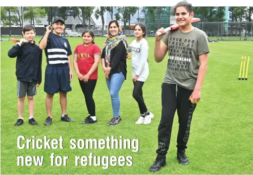  ?? PHOTO: LINDA ROBERTSON ?? Having a go . . . Members of the newly formed Afghan cricket team playing at the MultiEthni­c Cricket Festival on Sunday are (from left) Ali Ahmadi (11), Eraj Moradi (18), Soraya Eidizadeh (10), Jamil Eidizadeh (20), Somayeh Eidizadeh (13) and team captain Mohammad Ali Eidizadeh (17).