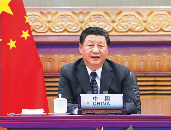  ?? XINHUA ?? President Xi Jinping addresses the 13th BRICS Summit via video link in Beijing on Sept 9.