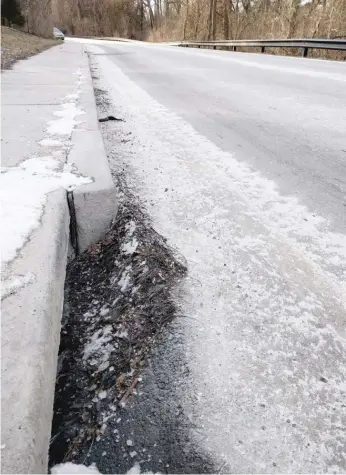  ?? PROVIDED PHOTOS ?? Excess road salt typically ends up being washed into the stormwater system, which carries the salty water into a nearby river or stream.