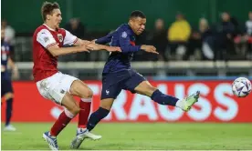  ?? Photograph: DeFodi Images/Getty Images ?? Kylian Mbappé scores France’s equaliser at the Ernst Happel Stadion.