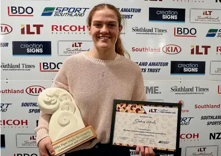  ??  ?? Rower Shakira Mirfin was awarded the Vodafone Junior Sportspers­on of the Year on night four of the 2020 Southland Sports Awards.