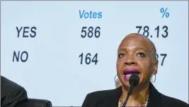  ?? PAUL JEFFREY — FOR THE ASSOCIATED PRESS ?? Bishop Tracy Smith Malone surveys the results of a delegate vote in favor of a worldwide regionaliz­ation plan as she presides over a legislativ­e session of the 2024 United Methodist General Conference in Charlotte, N.C., on Thursday.