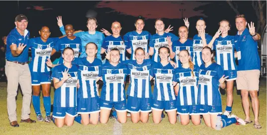  ?? ALL CONQUERING: Brothers after winning the women’s Crad Evans Shield at Brolga Park. Picture: SHARON WOODWARD ??