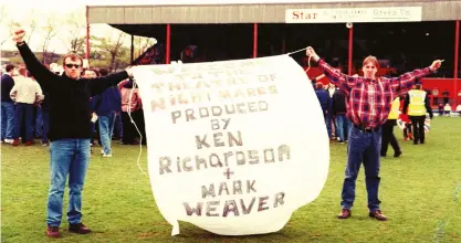  ??  ?? Above Rovers fans raid the field and make their point