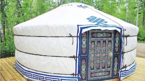  ?? GOVERNMENT OF SASKATCHEW­AN) ?? On Friday, the provincial government announced it will be opening a yurt, a Mongolian-styled structure, at Anglin Lake in Great Blue Heron Provincial Park. Available for rent at $95 a night, the province says the tent melds nature and comfort.