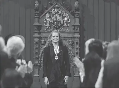  ?? SEAN KILPATRICK / THE CANADIAN PRESS ?? Julie Payette was installed as Canada’s 29th Governor General in the Senate chamber in Ottawa Monday.