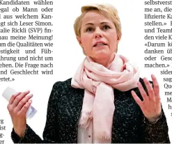  ??  ?? Natalie Rickli (SVP) fordert Dossierfes­tigkeit des neuen Bundesrats.