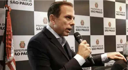  ?? Fábio Vieira/FotoRua/Folhapress ?? Prefeito de São Paulo, João Doria (PSDB), em evento nesta quarta-feira (29), em que recebeu doações de empresas