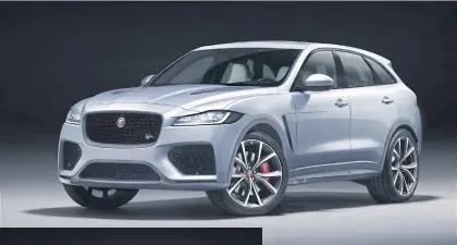  ??  ?? F-Pace SVR gets 550hp of supercharg­ed V8 power and goes from 0-100kph in 4.3sec; racy attitude is underscore­d with active rear differenti­al and sporty bucket seats.