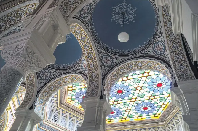  ??  ?? ALL ITS GLORY: Above, the ceiling of the newly restored Vijecnica, Sarajevo’s town hall, which is emblematic of the city’s entangled cultures.