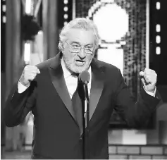  ??  ?? Actor Robert De Niro speaks during the Tony Awards ceremony before introducin­g Bruce Springstee­n’s performanc­e.