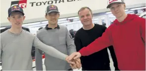  ??  ?? Welshman Evans (left) and his new team: Ogier, Makinen and Rovanpera