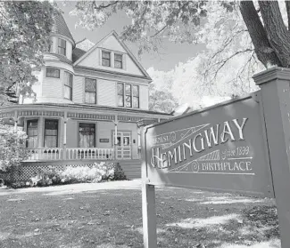  ?? STEVE SCHERING/PIONEER PRESS ?? The Ernest Hemingway birthplace home at 339 N. Oak Park Ave. in Oak Park was restored in the 1990s. Hemingway was born in a second-floor bedroom on July 21, 1899.