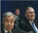  ?? (Darren Ornitz/Reuters) ?? US SECRETARY OF STATE Mike Pompeo (right) and United Nations SecretaryG­eneral Antonio Guterres meet with permanent members of the UN Security Council yesterday.