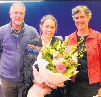  ??  ?? Trudy Barrow, 2018 Dux of Dannevirke High School with her parents Vaughan and Diane.