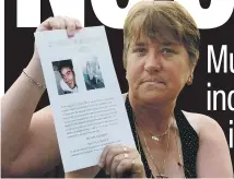  ??  ?? Pearl Smith with posters concerning her son Shane.