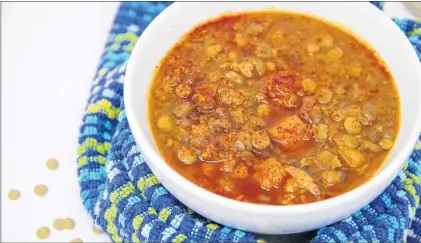  ?? MELISSA D’ARABIAN VIA AP ?? Lentil soup from a recipe by Melissa d’arabian.