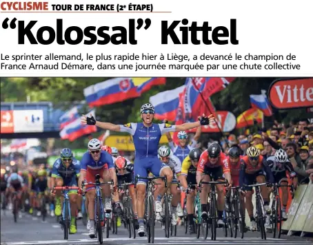  ?? (Photos AFP et Capture d’écran France ) ?? Le coureur de la Quick Step a décroché hier sa dixième victoire d’étape sur la Grande Boucle.