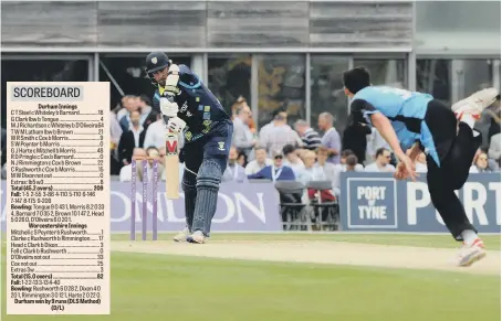  ??  ?? Durham’s Chris Rushworth in action against Worcesters­hire at Gosforth. Picture by Stu Norton.