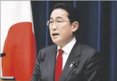  ?? PHOTO VIA AP ?? Japanese Prime Minister Fumio Kishida speaks during a news conference at his official residence in Tokyo on March 17.