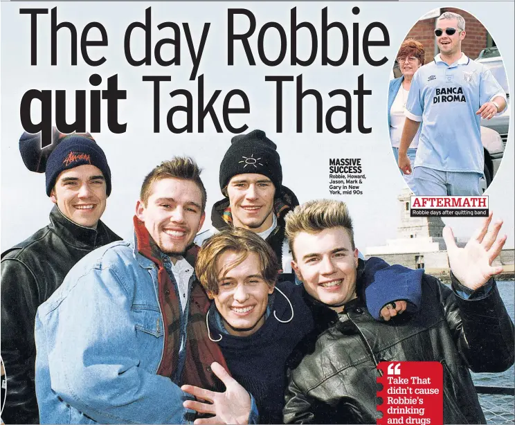  ??  ?? MASSIVE SUCCESS Robbie, Howard, Jason, Mark & Gary in New York, mid 90s
Robbie days after quitting band