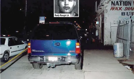  ??  ?? Rudy Rangel Jr.’ s bodyguard drove him in this GMC Yukon to a West Side barbershop, parking on the sidewalk — where the sport- utility vehicle remained after the Latin Kings street gang leader was gunned down.
| PHOTOS COURTESY COOK COUNTY STATE’S...