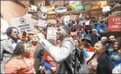  ??  ?? City Public Advocate Jumaane Williams rallies tenants in the push that helped usher sweeping new rent regulation­s in 2019. A federal judge now has upheld the laws, dismissing a case brought by five landlords.