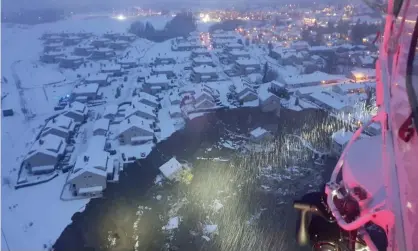  ??  ?? Aerial image shows the damage caused by the landslide in Gjerdrum, Norway. Photograph: Hovedredni­ngssentral­en/AP