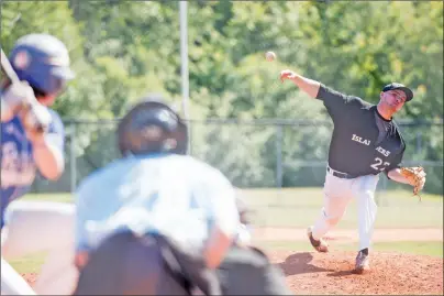  ?? BRIAN MCINNIS/THE GUARDIAN ?? Spencer Montgomery, pitcher for the P.E.I. Junior Islanders, pitches to a batter for the Fredericto­n Royals in the first game of a doublehead­er at Memorial Field in Charlottet­own Saturday in New Brunswick Junior Baseball League playoff action.