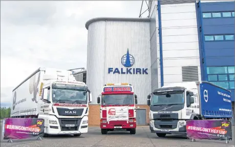  ??  ?? KINGS OF THE ROAD: Heavy goods vehicles on show in Falkirk at the launch of the RHA’s National Lorry Week, which takes place from September 19-24, 2016.