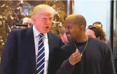  ?? AFP ?? ■ Singer Kanye West and Donald Trump at Trump Tower in New York In this file photo taken on December 13, 2016.