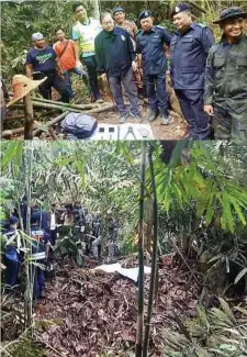  ??  ?? MAZLAN (empat dari kiri) melakukan siasatan di lokasi dua suspek samun yang ditembak.