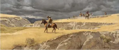  ??  ?? Frank Mccarthy (1924-2002), In the Badlands, oil on board, 13 x 30” Estimate: $12/18,000