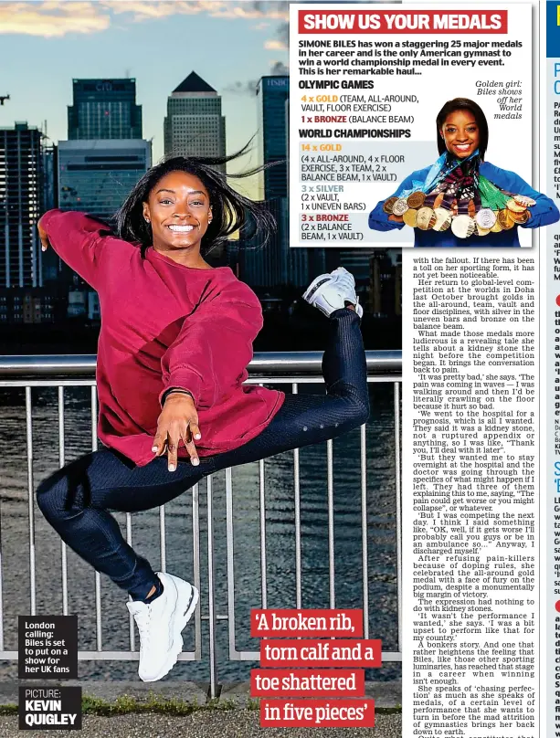  ??  ?? London calling: Biles is set to put on a show for her UK fans