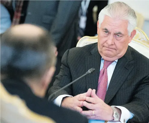  ?? ALEXANDER ZEMLIANICH­ENKO / THE ASSOCIATED PRESS ?? U. S. Secretary of State Rex Tillerson meets Russian Foreign Minister Sergey Lavrov in Moscow on Wednesday.