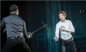  ??  ?? Benedict Cumberbatc­h as Hamlet and Kobna Holdbrook-Smith as Laertes in Hamlet, which was filmed at the Barbican in 2015 and will be available to Prime subscriber­s. Photograph: National Theatre/Amazon Prime Video