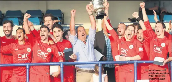  ?? PHOTO: MARC MORRIS ?? Hendon United celebrate another Peter Morrison Trophy success