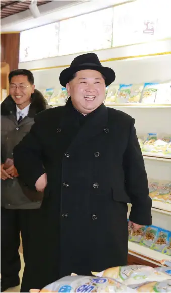  ??  ?? North Korea’s leader Kim Jong-un at the inspection of a potato flour factory. Photo: KCNA/Reuters