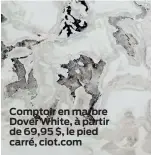  ??  ?? Comptoir en marbre Dover White, à partir de 69,95 $, le pied carré, ciot.com